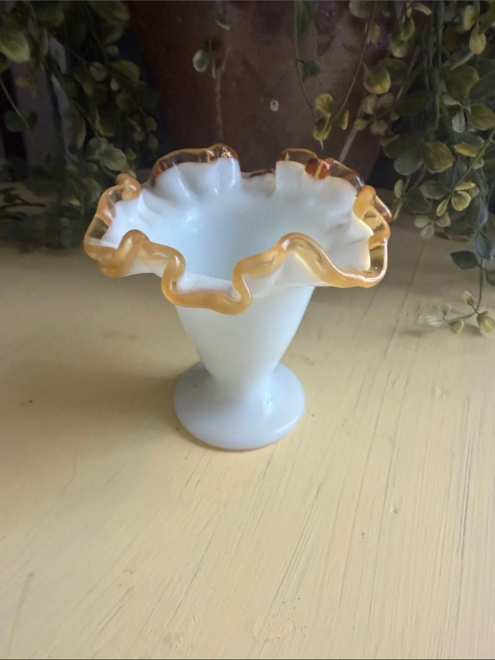 Fenton Milk Glass Ruffled Edge Vase and vase bowl 1940